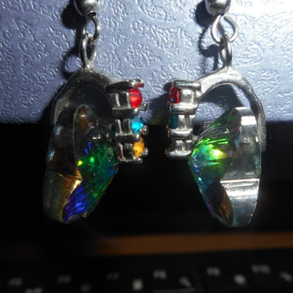 butterfly earrings; lots of prism colors, fish hook earwire, rhinestones ... - Picture 2 of 5